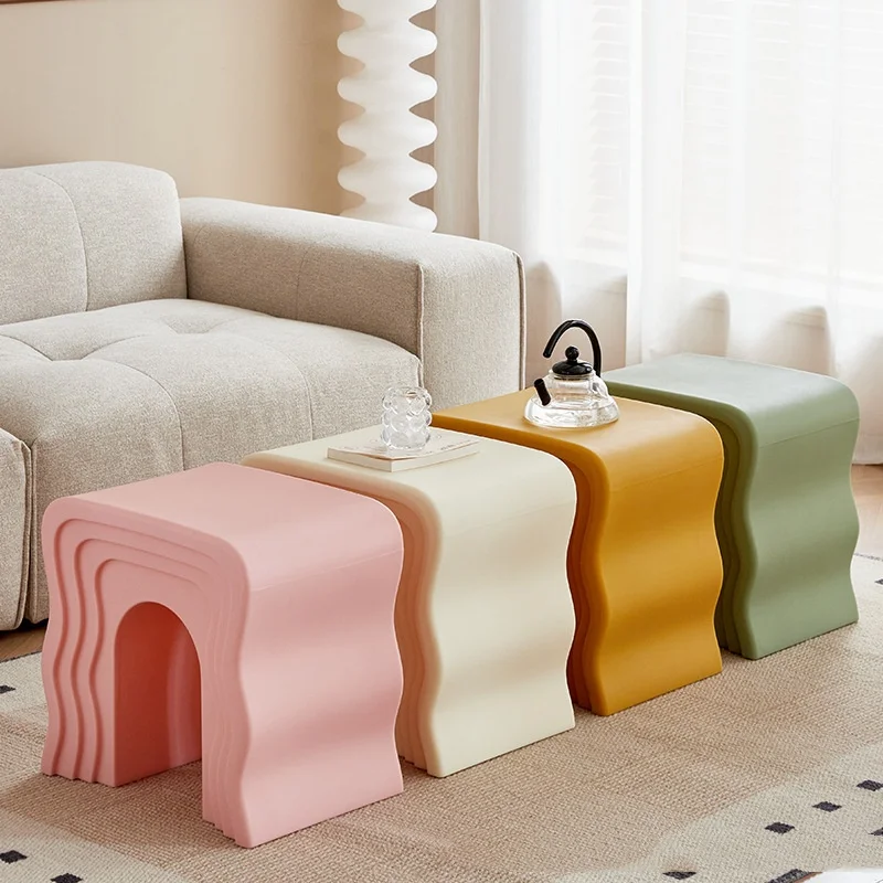 Wholesale 2024 hot selling new Instagram creative wave small coffee table living room cream style coffee shop stool