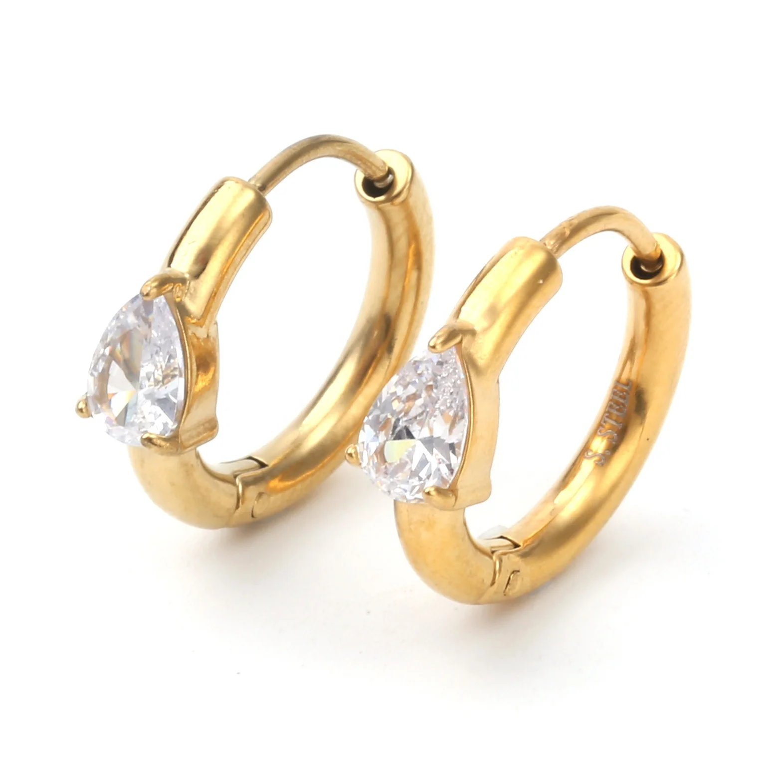 Custom non-fading fashion design geometric round 18K gold plated stainless steel zircon earrings
