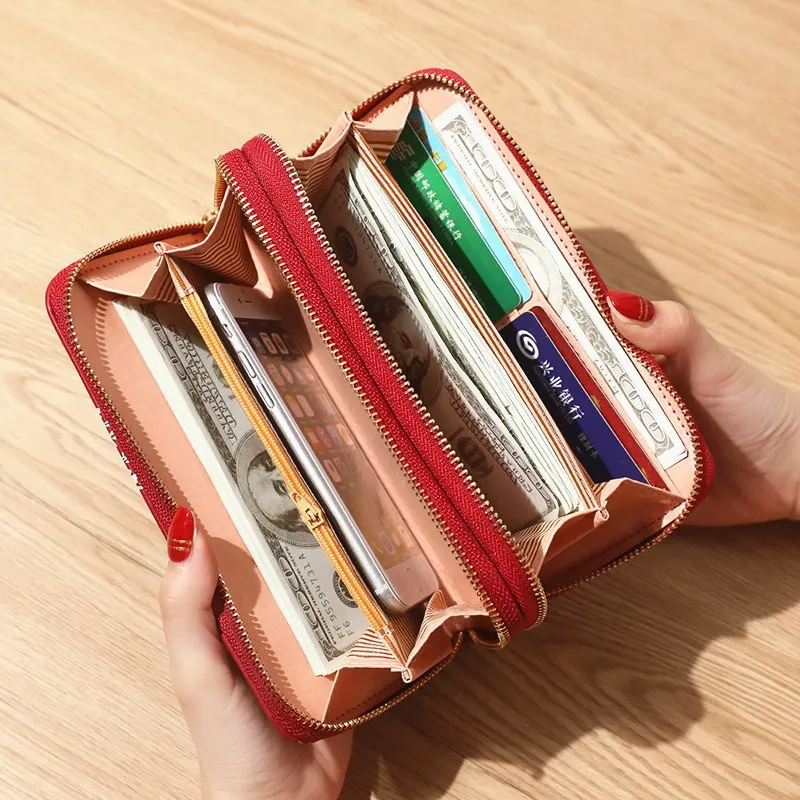 Fashion Flower Wrist Handle Phone Money Pocket Pouch Wallets PU Leather Ladies Purse for Women Long Wallets