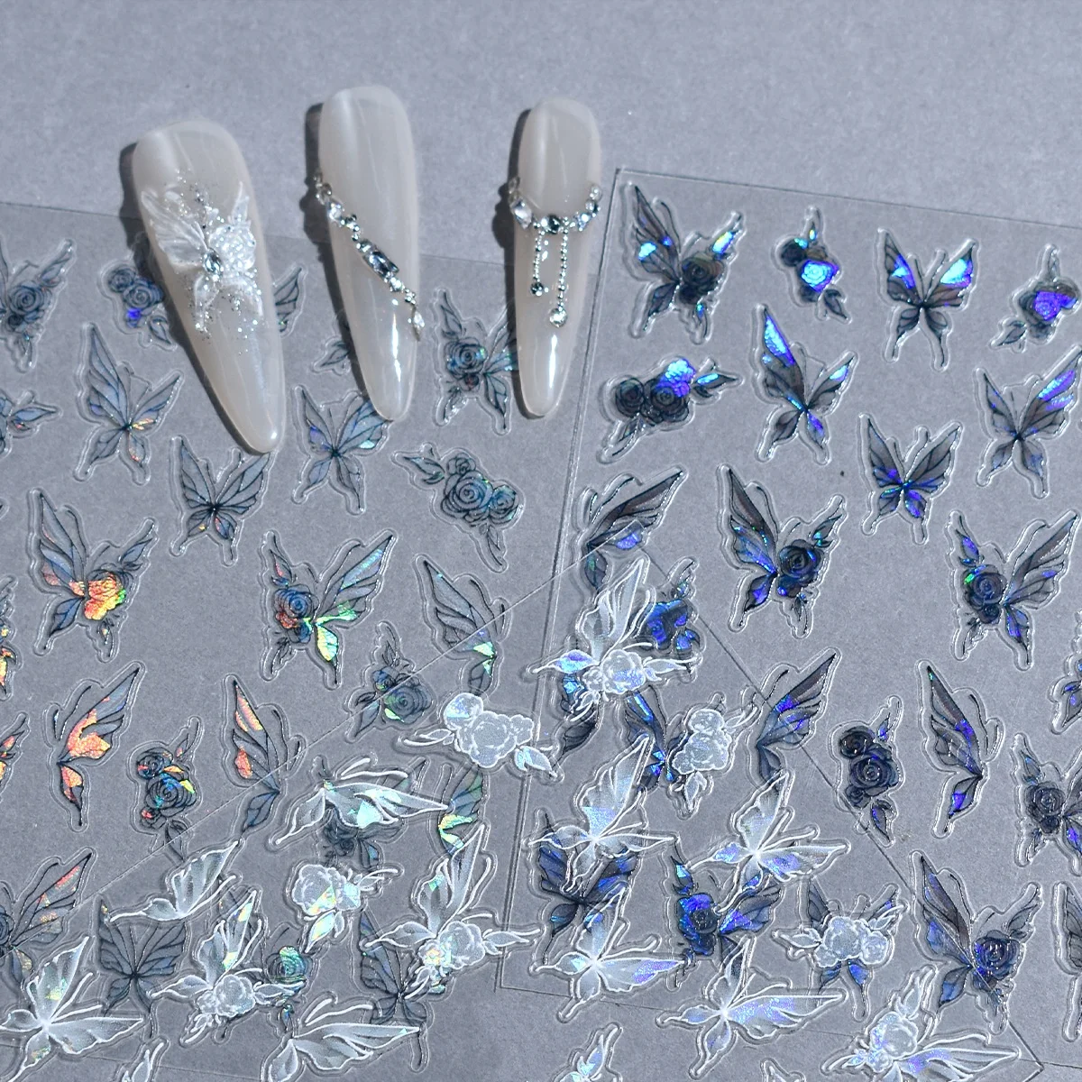 Shell Light Laser Butterfly Nail Sticker 3D Fairy Aurora Ice Transparent Wear Summer Shell Light Water Bubble DIY Nail Sticker