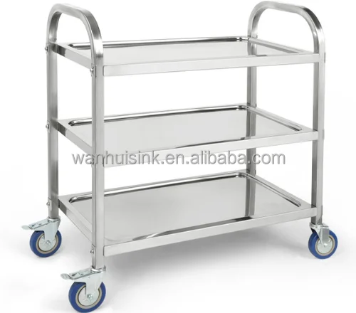 Hotel restaurant equipment mobile 2/3 tiers stainless steel utility cart food service trolley