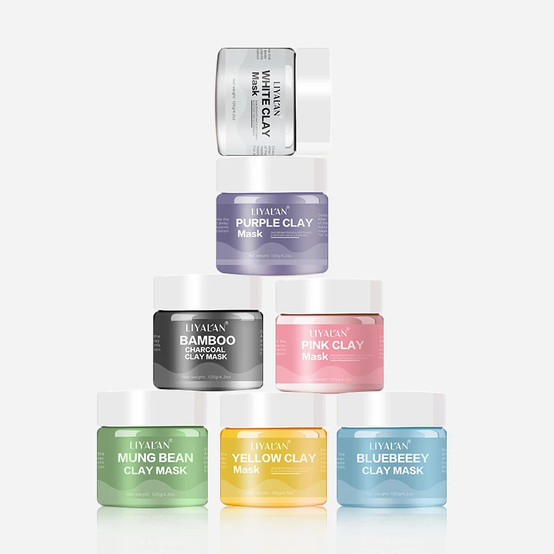 Private Label Custom Logo Natural Facial Skin Care Cleansing Brightening Whitening Blue Pink Rose Face Clay Mask