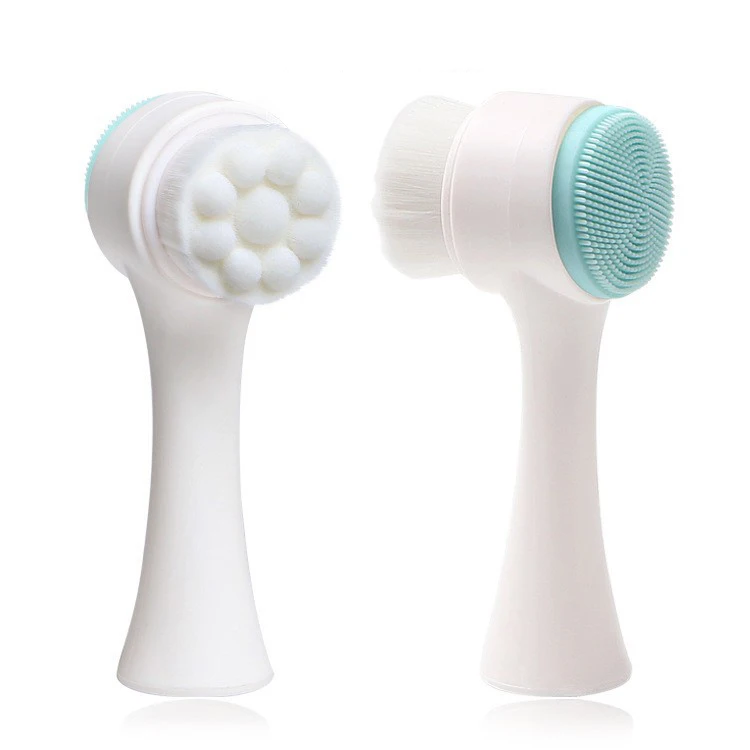 Manual cleaning brush, silicone   fiber hair double sided cleaning brush