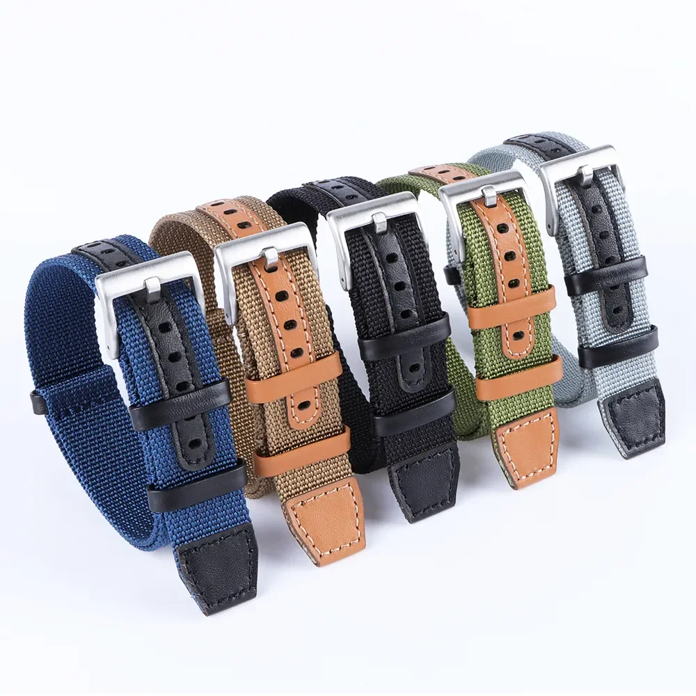 Premium 20mm/22mm Nylon Genuine Leather Strap Khaki Sport Band For Huawei GT2 Stylish Durable Comfortable Wholesale