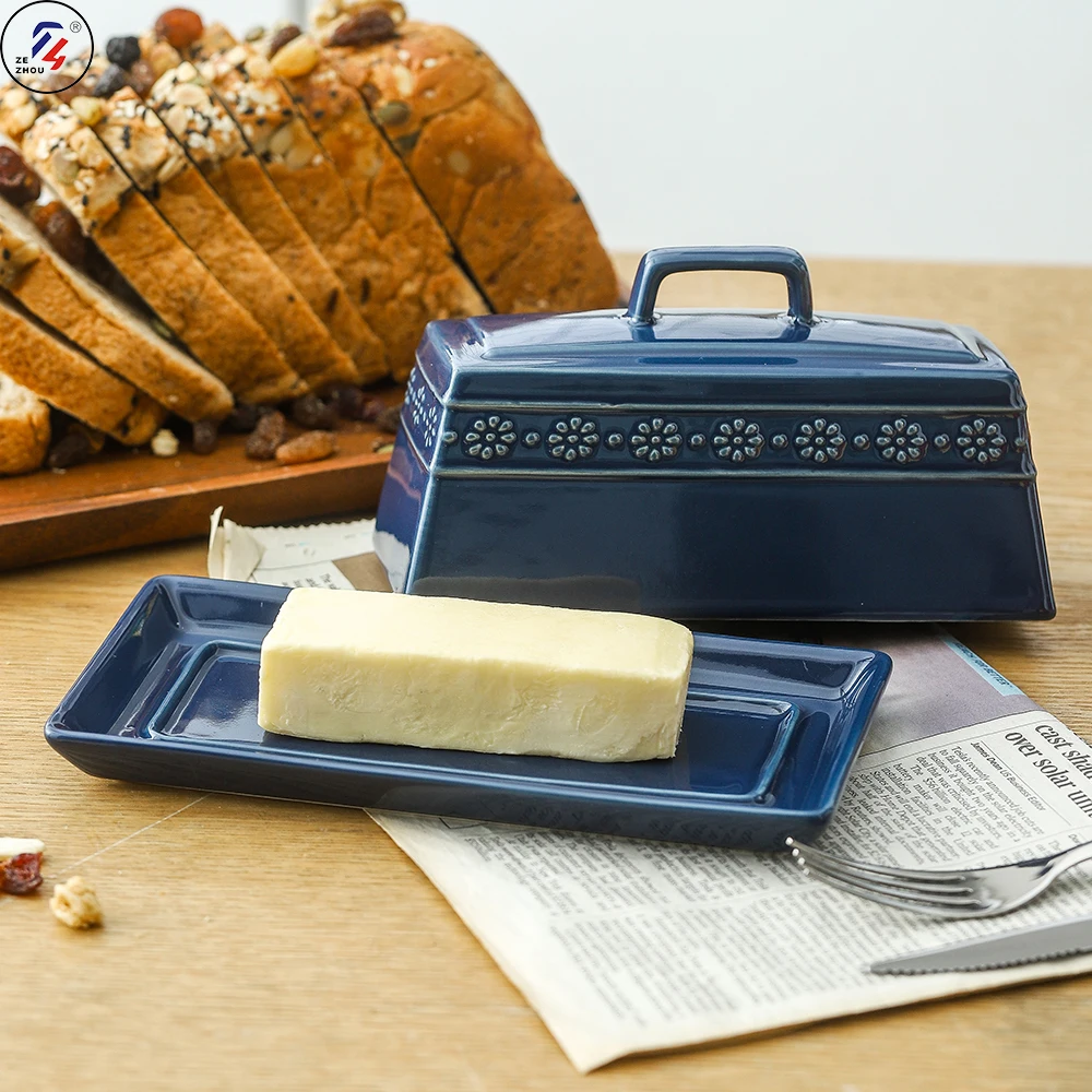 On Sale Porcelain Rectangular Shape Ceramic Butter Dish With Lid Butter Keeper Storage