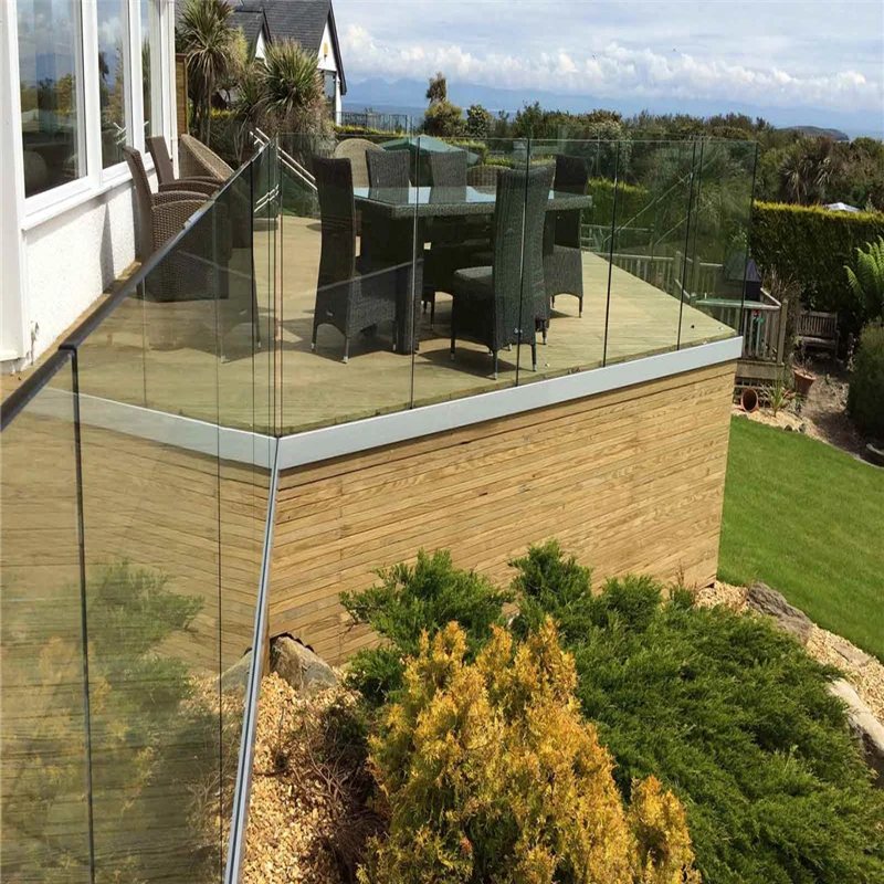 External terrace fencing railing frameless glass porch deck balustrade aluminium U channel clamp deck balcony railing