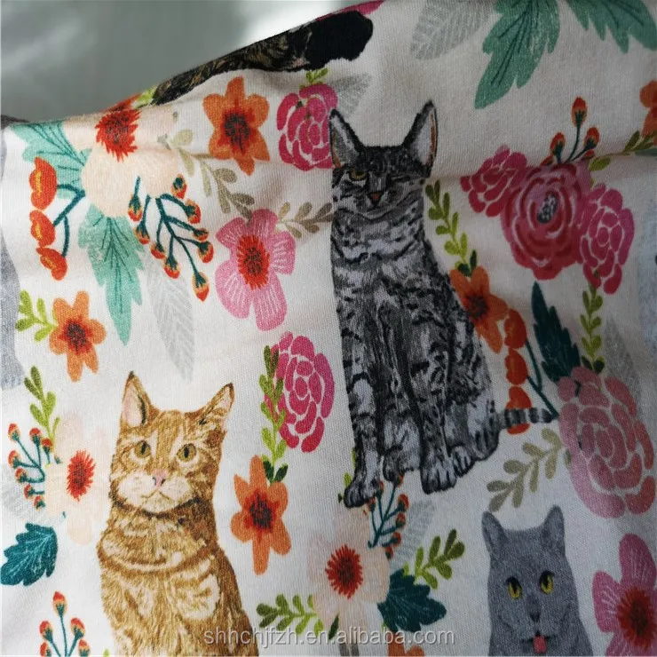 230gsm Printed Cotton Animal Pattern Jersey Knitting Cotton Printed Knitted Fabric Custom Design Printed Cotton Jersey Fabric
