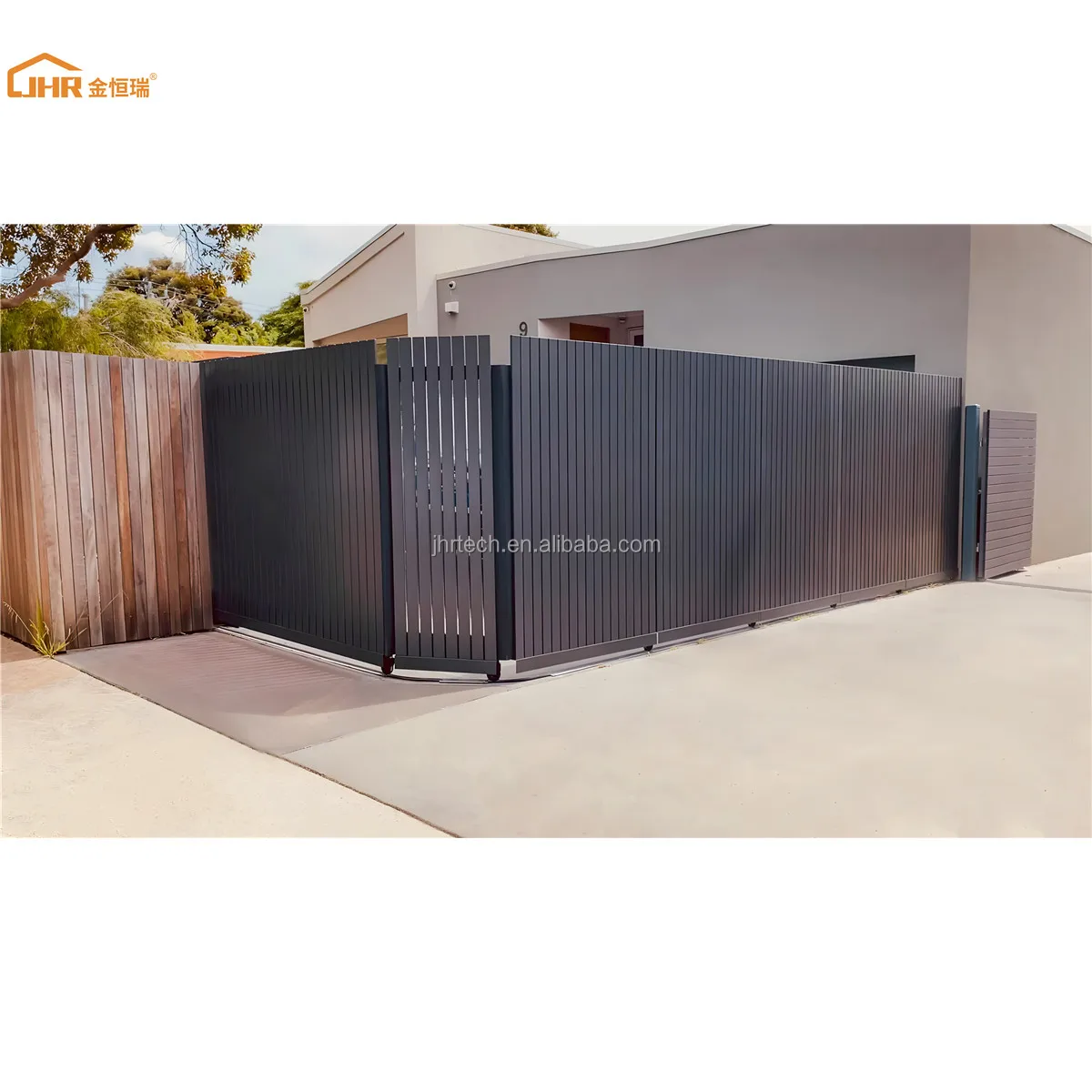JHR 90 Degrees Angle Gate -Rotating Track Automatic Door Corner Rotation Sliding Gate Garden Driveway Turning Gates