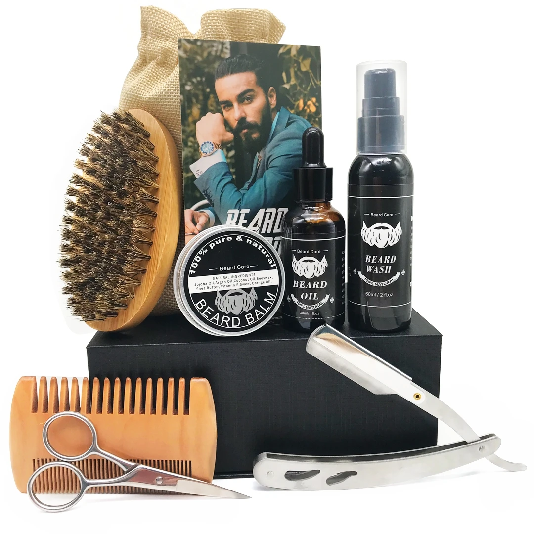 Фирменный набор для ухода за бородой, органический Органический крем для роста бороды, сыворотка с бальзамом, подарочный набор для мужчин, уход за бородой