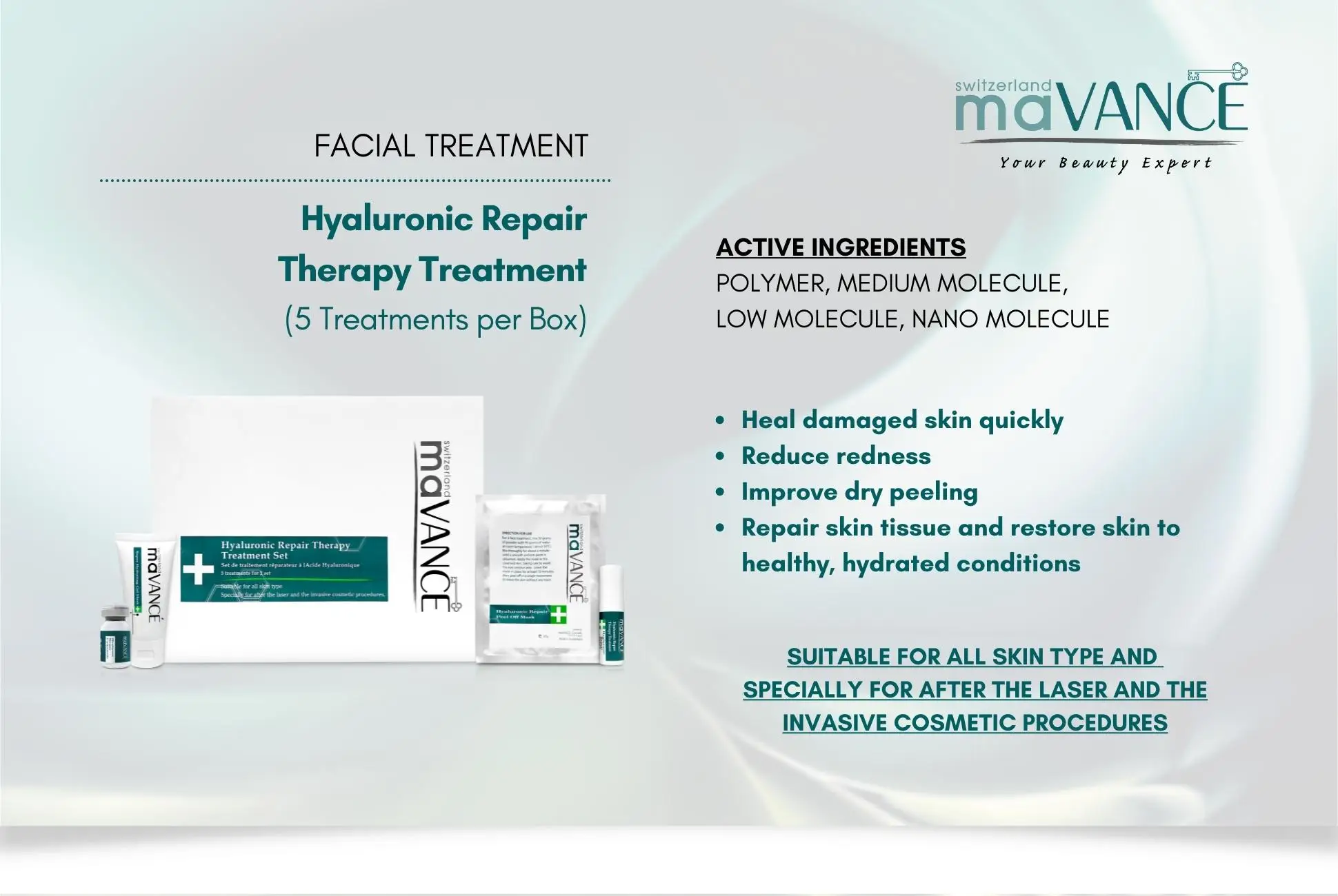 Wholesaler Swiss Made maVANCE Hyaluronic Skin Repairing TherapyTreatment Set Anti-Sensitive Beauty Salon Skin Care Products