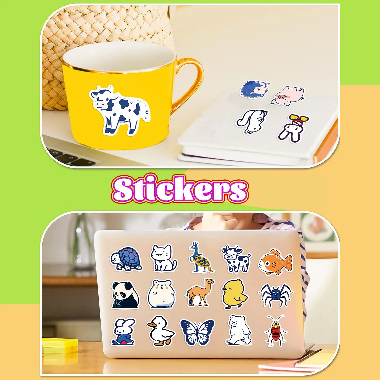 Ins cartoon animal sticker 50pcs custom cute company log pvc waterproof bottle sticker