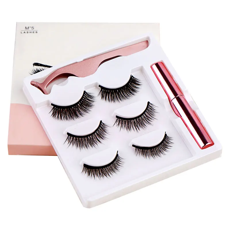 
Magnetic Eyelashes 5 Magnets Mink Magnetic Lashes with Eyeliner Kit Soft Black Western Set Silk Customized Fur Money Long Logo 