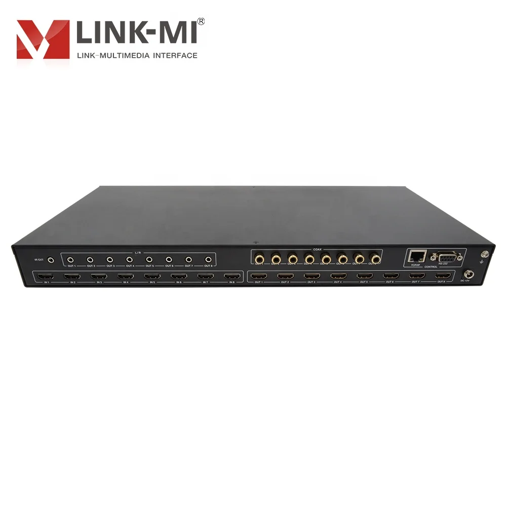 LINK-MI 8x8 HDMI матрица 4K2K @ 60 Гц 18 Гбит/с L/R + коаксиальный аудио downscaler дуги CEC EDID HDCP2.2 Кнопка/ИК-пульт дистанционного управления/RS232/веб-интерфейс управления