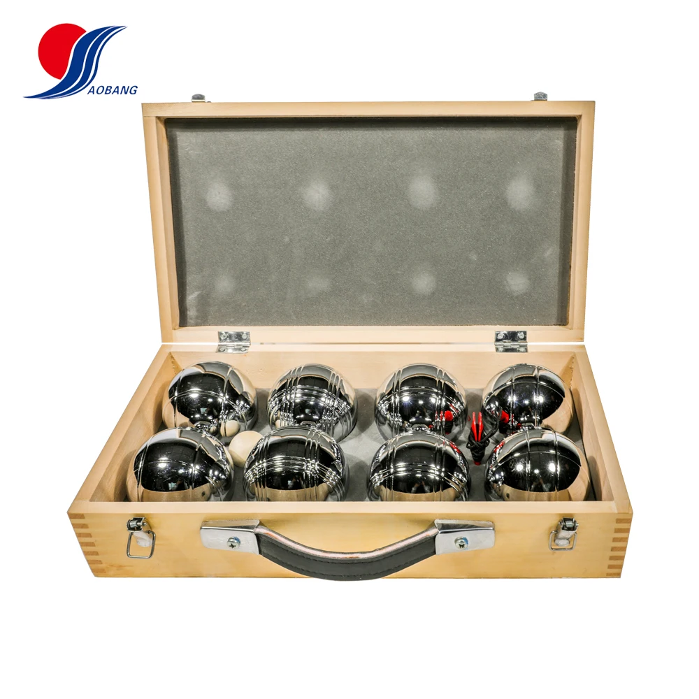 Boccia Game 8 Metal Bocce Petanque Boules Wooden Box