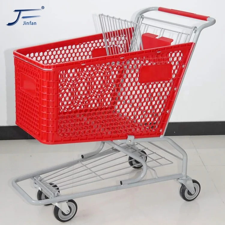 Supermarket Store Plastic  Shopping Trolley Mobile Grocery Shopping Cart The Best 125 Liters Plastic Parts Anti-uv Unfolding