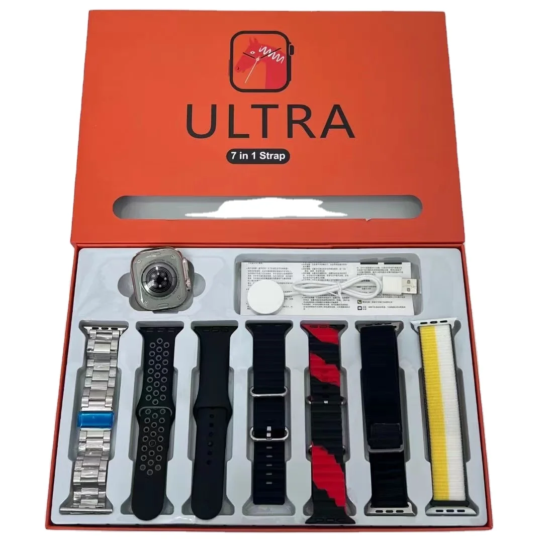 dropshipping 7in1 ultra smartwatch with 7 straps metal ocean rubber nylon 49mm wireless charger BT call ultra 7 in 1 smart watch