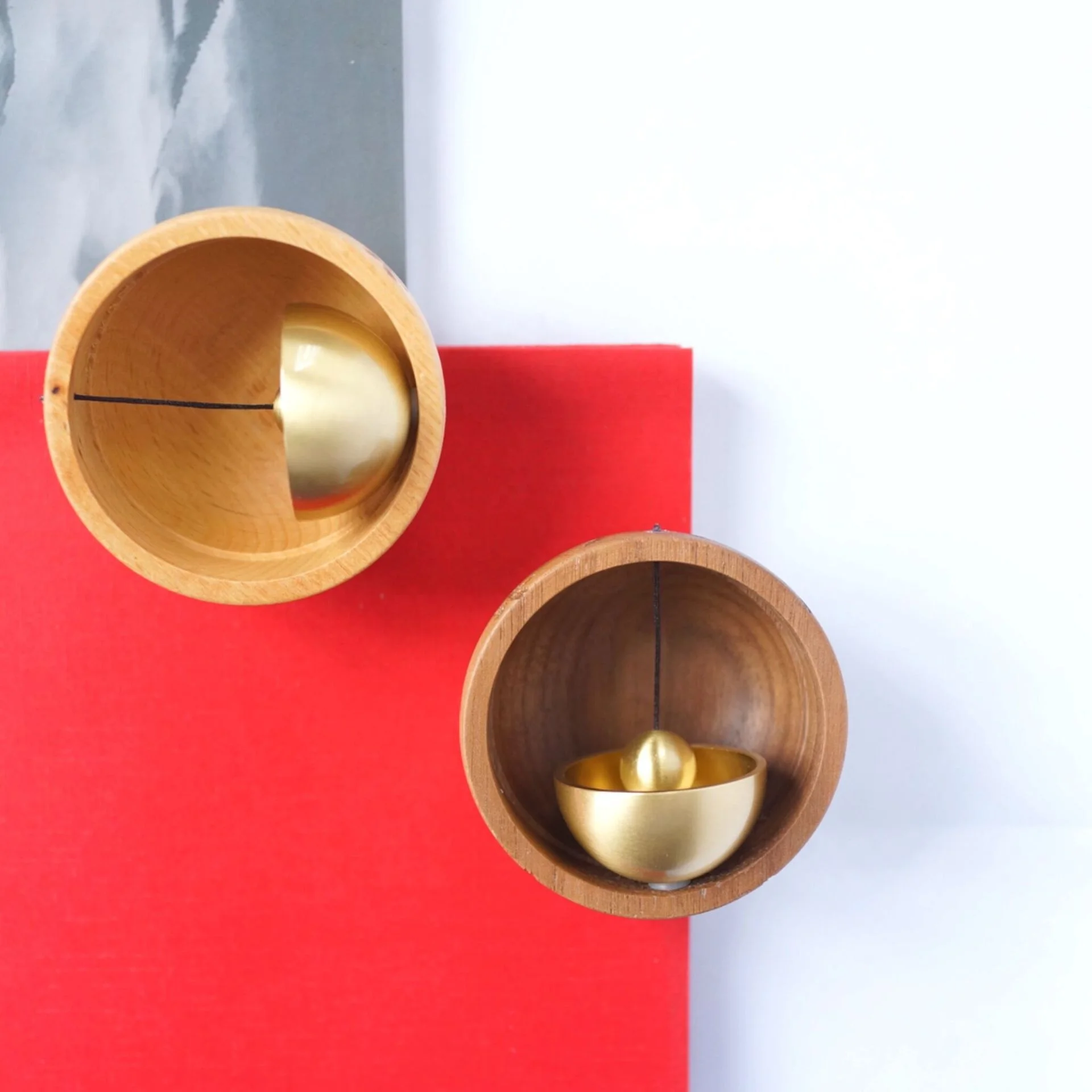 Handmade Sandalwood Door Bell Solid Wood Brass Copper Folk Art Style Creative Simple Design Household Refrigerator Painted