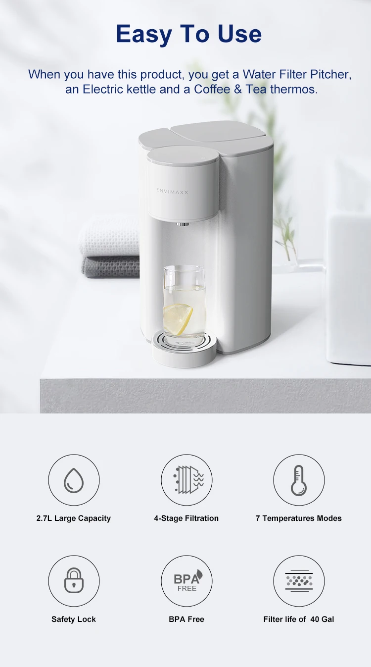 Envitek 2.7L Household Portable Water Dispenser Hot Cold Water Automatic Smart Hot Water Dispenser