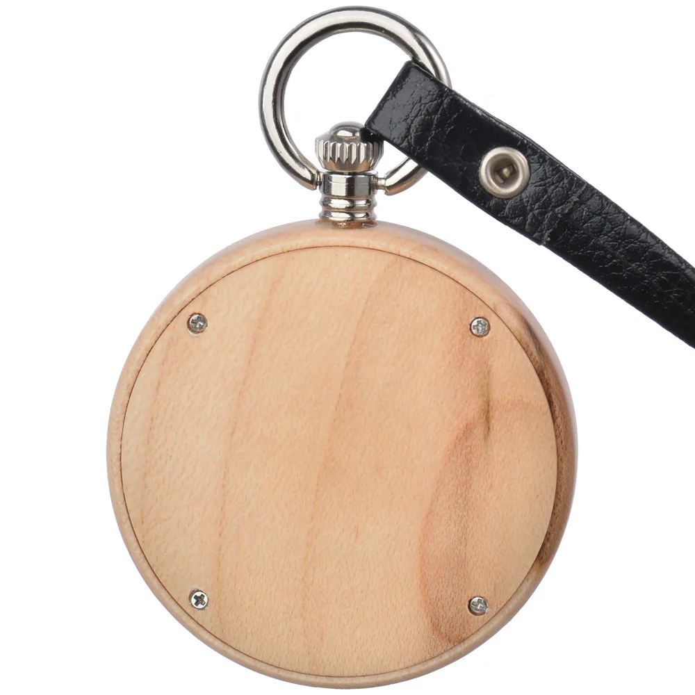 New Fashion Wholesale Quartz Movement Wristwatch Men Rounded Wooden Case Custom Made Pocket Watch With Leather Strap