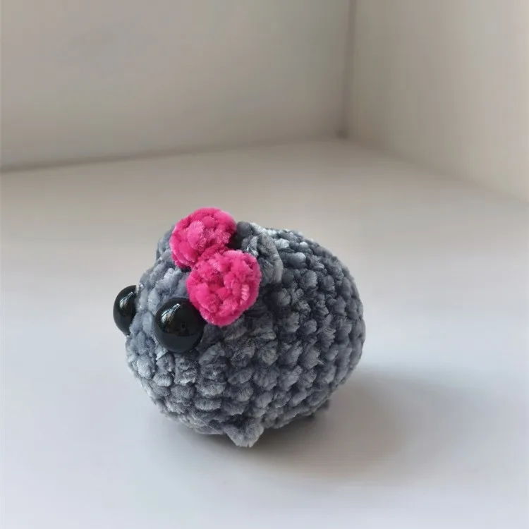 With Music Sad Hamster Bow Crochet With sound Knitted Schoolbag shoulderbag Pendant keychain Handmade plush toy