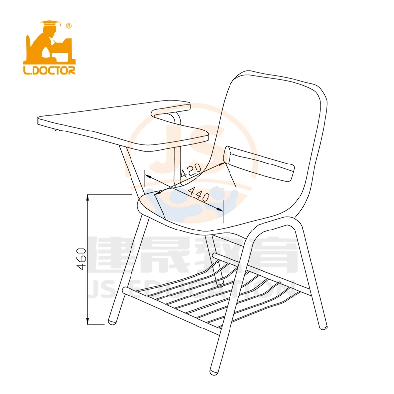Легкий пластиковый школьный стул с блокнотом для письма