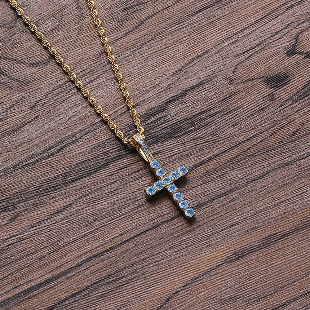 CN246 Hip Hop Anha Cross Pendant with rope chain Copper With CZ stones Necklace Jewelry for men and women