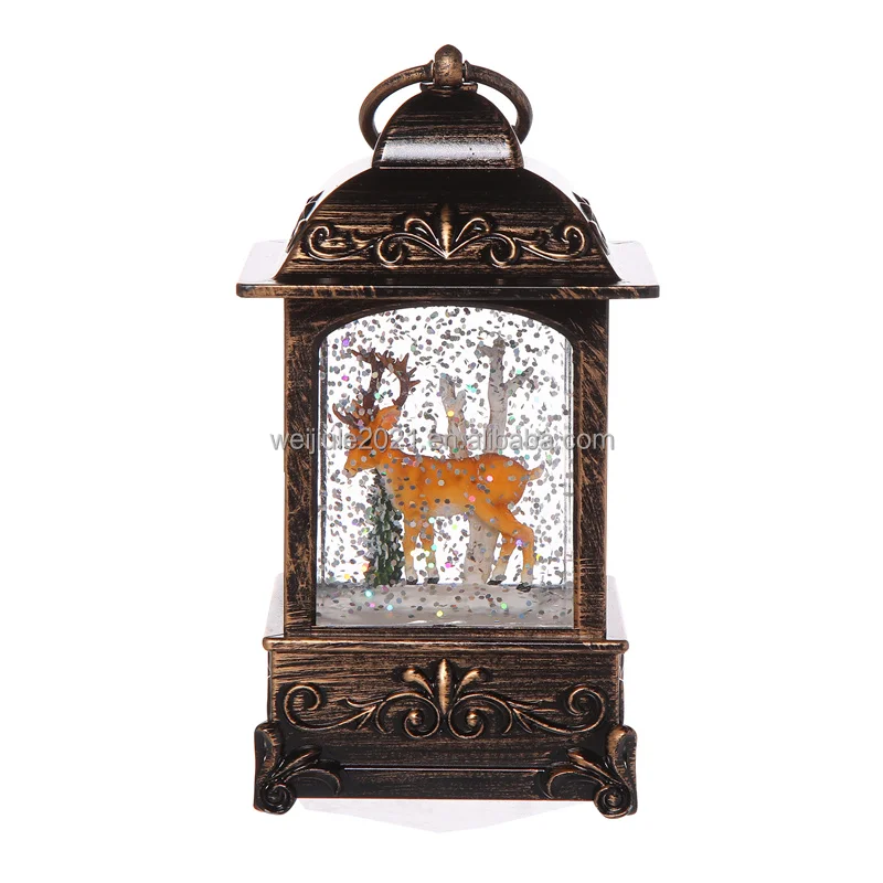 Professional manufacturer custom resin deer Christmas snow water cycle lantern