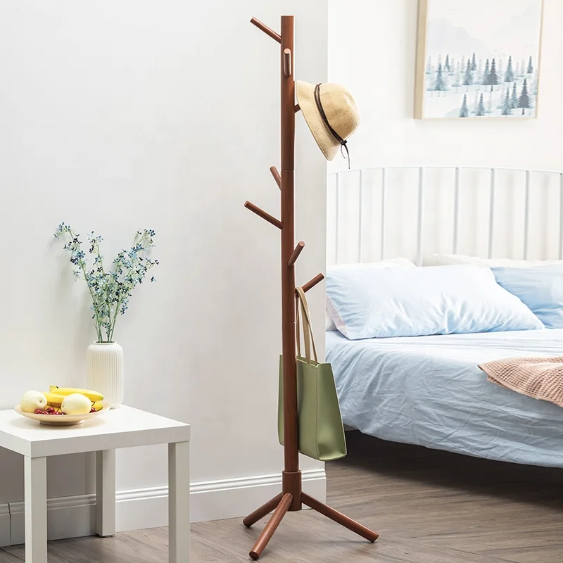 
Haichuan Wooden Coat Rack Free Standing Coat Hat Tree Coat Hanger Holder Stand with Round Base for Clothes 8 Hooks 