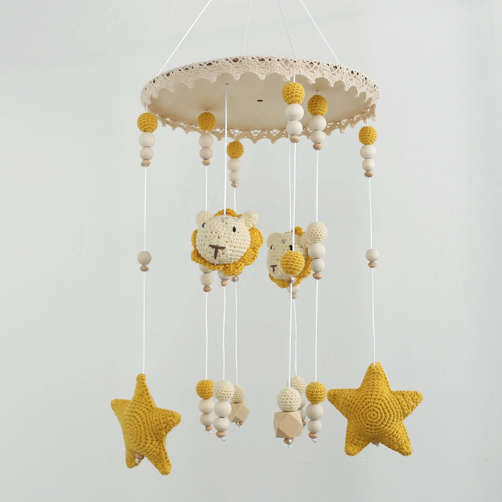 bedroom organic wooden round circle custom handmade animal baby crib mobile