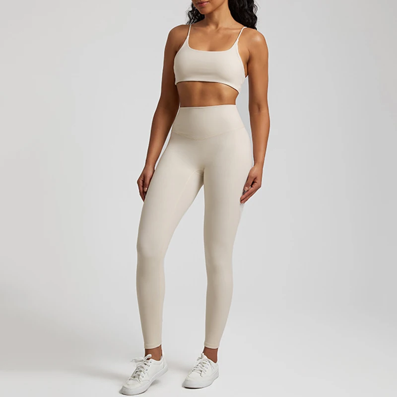 2024 Ins New Custom Logo Cross Strap Sexy Butter Yoga Set Scrunch Butt Leggings And Bra Set Yoga Activewear Gym Fitness Sets