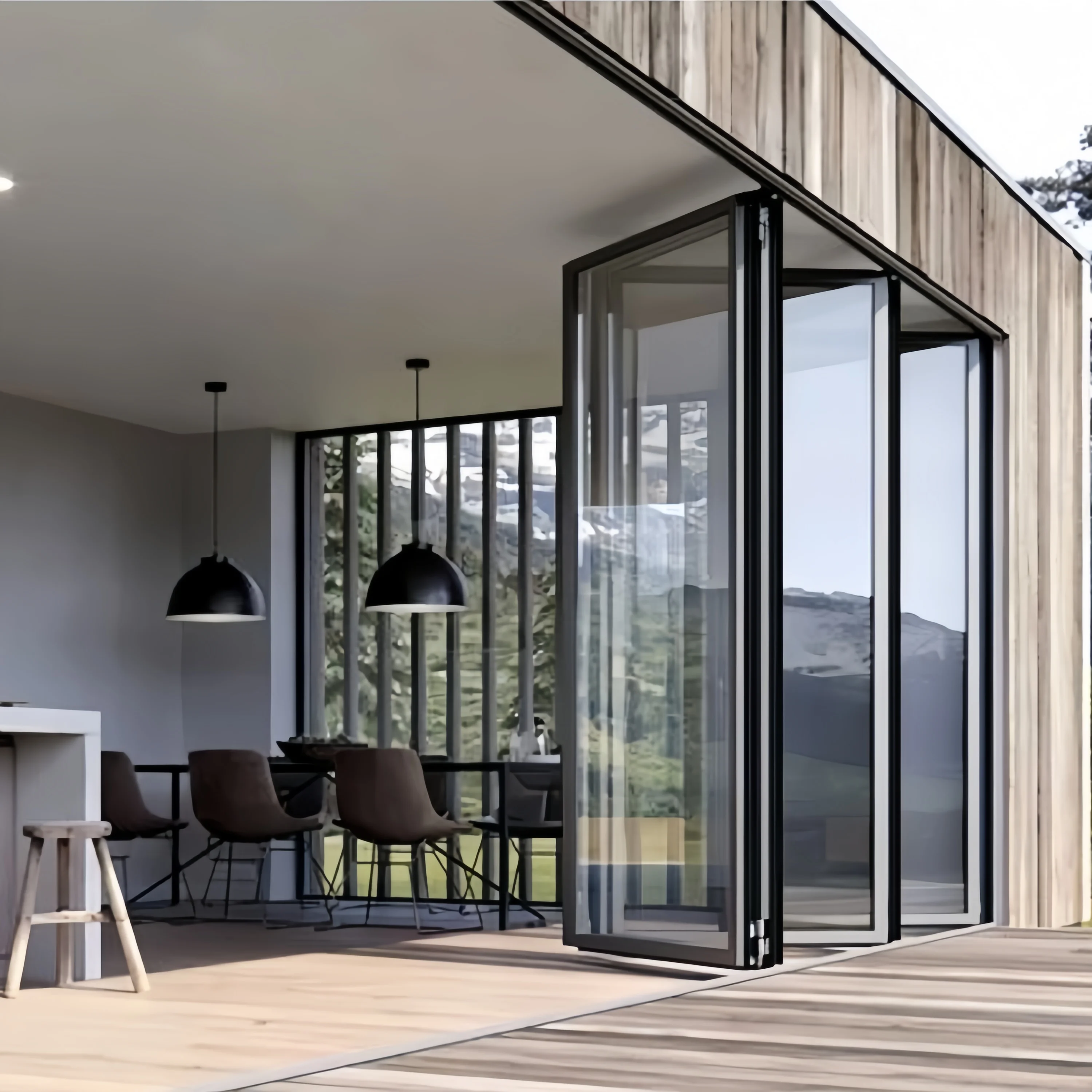 Customized commercial panoramic folding glass door sliding glass wall stacking accordion as balcony glazed system for restaurant