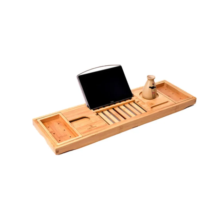 Bamboo Bathtub Caddy Tray, Bathroom Bath Caddy Tray for Tub Bathroom Removable Board Bath Organizer