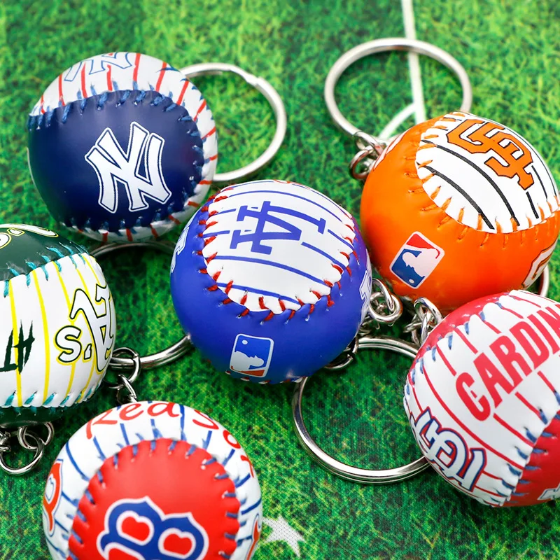 Hot Selling 3D Mini Baseball Keychain Team Logo Sports Souvenir High Quality Leather Keychain