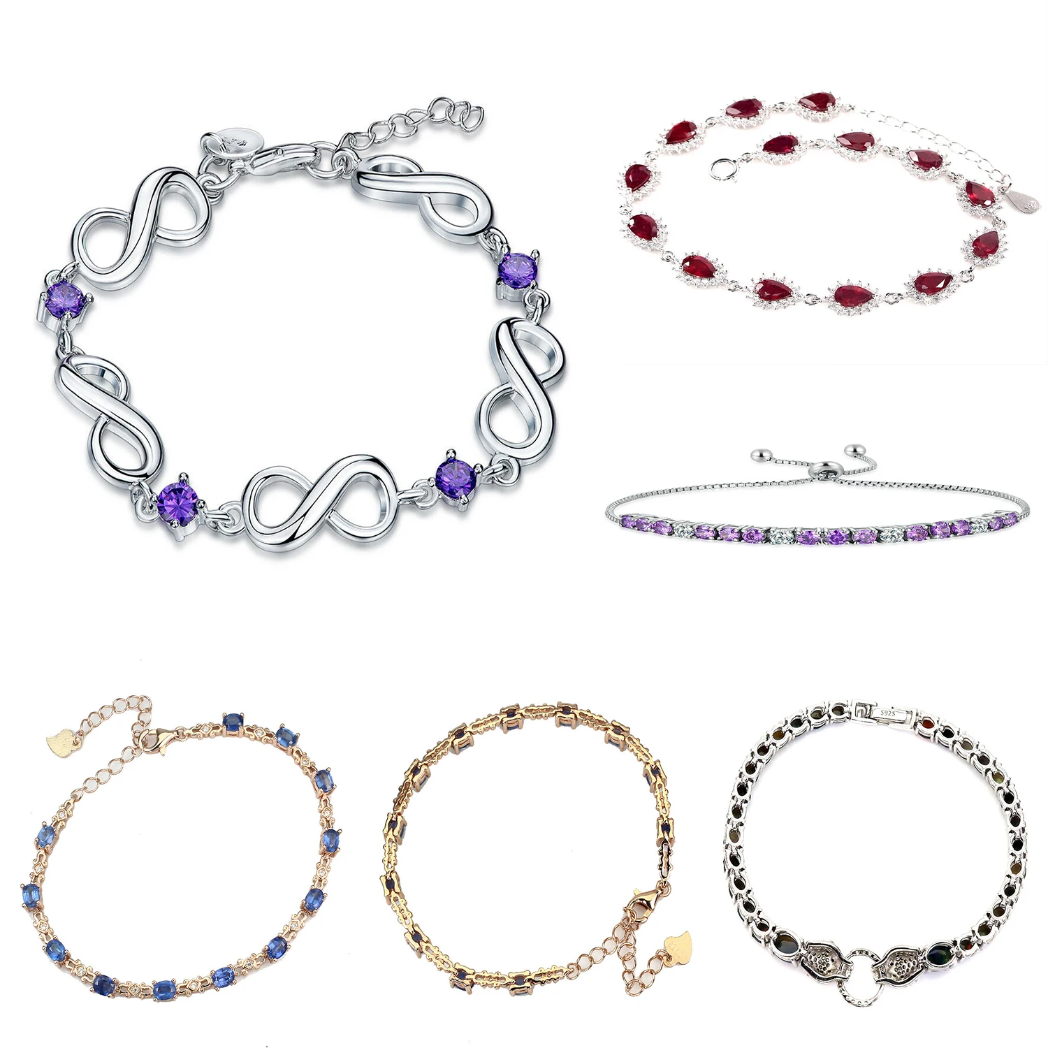 Wholesale Pearl Multicolor Moissanite 18K Rainbow Cubic Zirconia Round Diamond Heart 925 Sterling Silver Bracelet Tennis Women