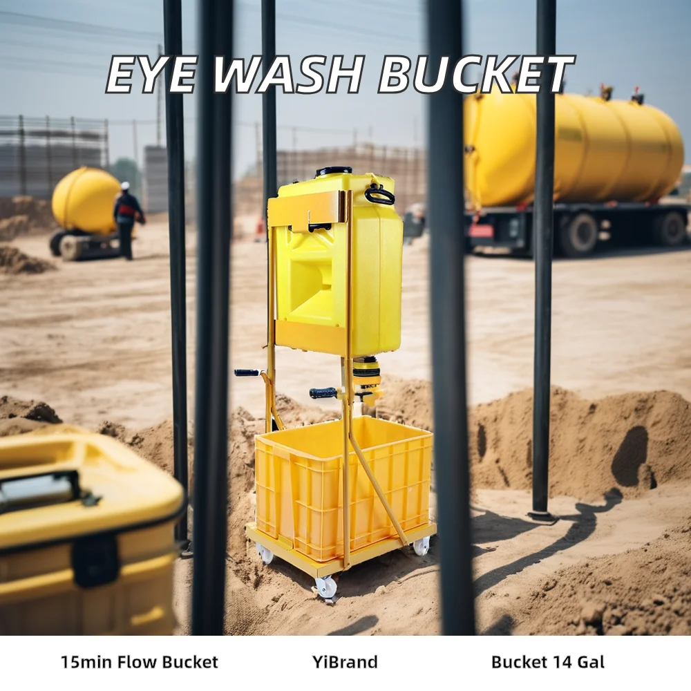 14-Gallon Yellow ABS Mobile Storage Bucket with Wheels Canvas Upper for Emergency Eye Wash Station