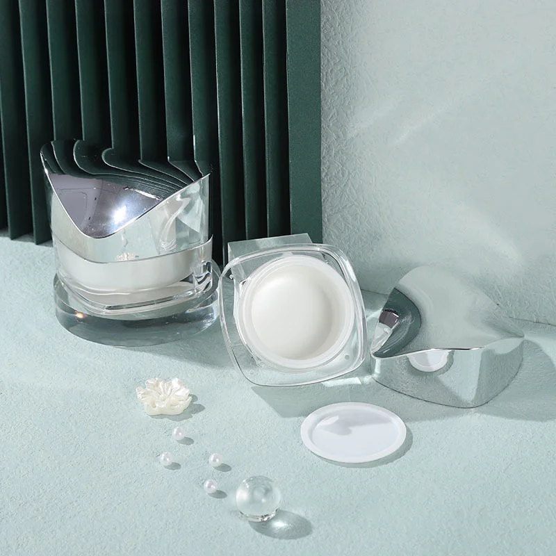 High Quality 30g 50g Silver Square Cream Container Empty Cosmetic Dipping Powder Double Layer Acrylic Plastic Jar