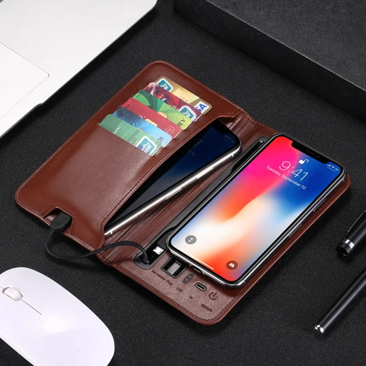 
PU Leather Powerbank Charging Wallet With Wireless Charger Power Bank Travel Wallet Rfid Blocking Wallet 