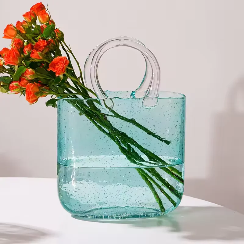 Hot Selling New Home Decor Product Fashionable Glass Handbag-Shaped Flower Bag Vase Premium Crystal Vase