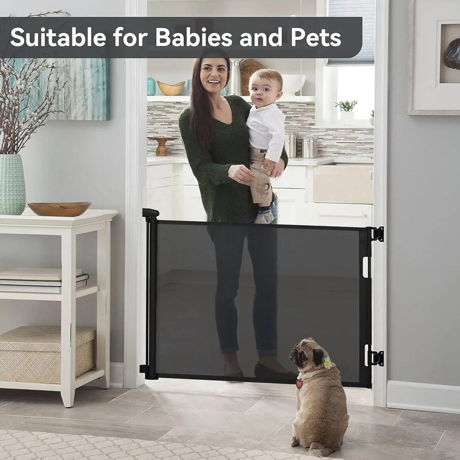 Wholesale Retractable Outdoor No Threshold Pets Child Baby Safety Gate For Door Stairs Doorways