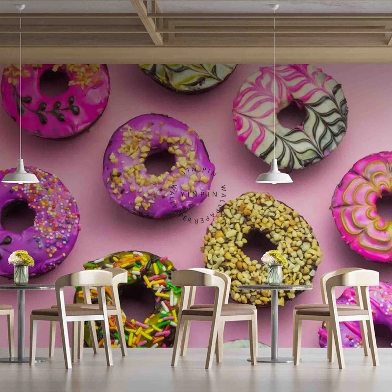 Colorful donut peel and stick removable 3D decorative wallpaper mural