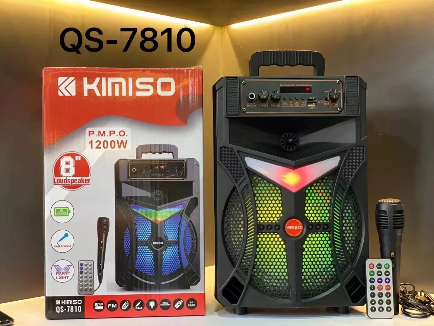 QS-7810 Portable Wireless Speaker Kimiso Outdoor Subwoofer 8 inch BT Speakers With Microphone HD Sound Support TF