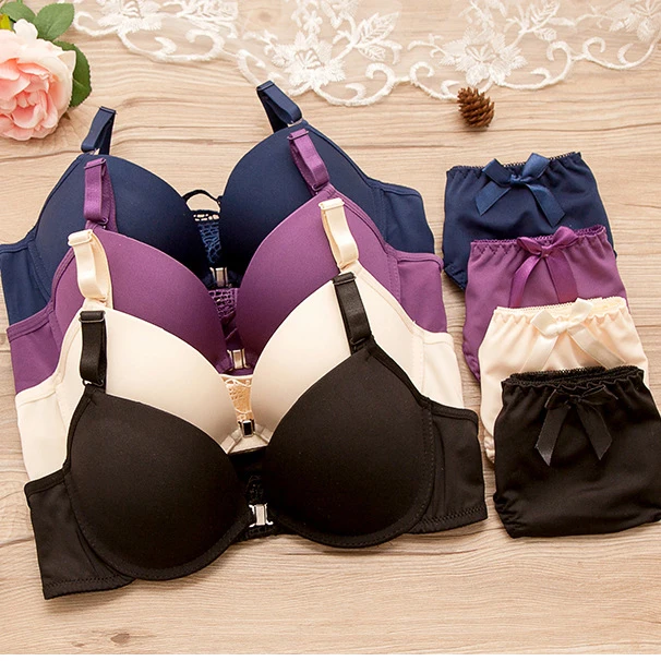 Back Front Closure Bras and Women Underwear Set Back Cross Butterfly Hot Selling Women Bra Set 4 Set 4 Color as Pictures Hipster