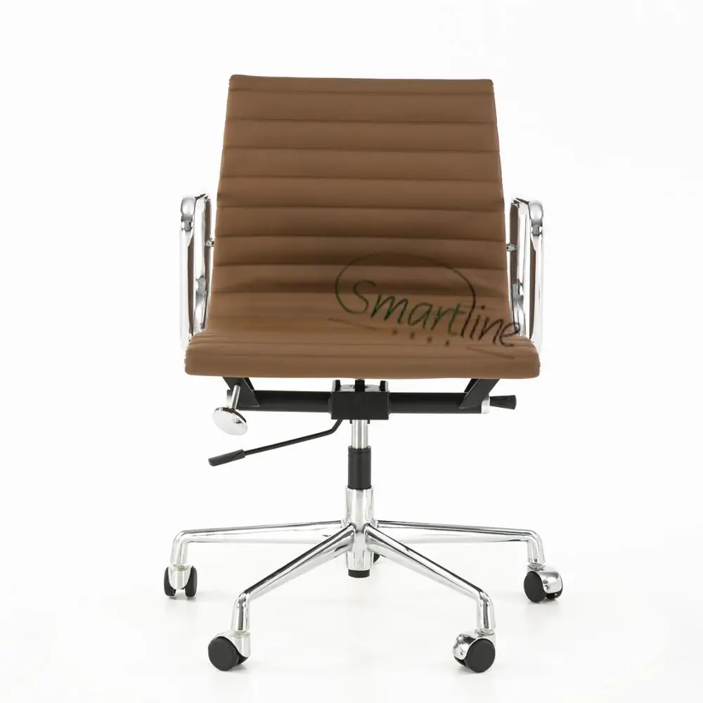 Comfortable 117 style office chair Brown leather swivel chair modern task chair for home office or commercial office