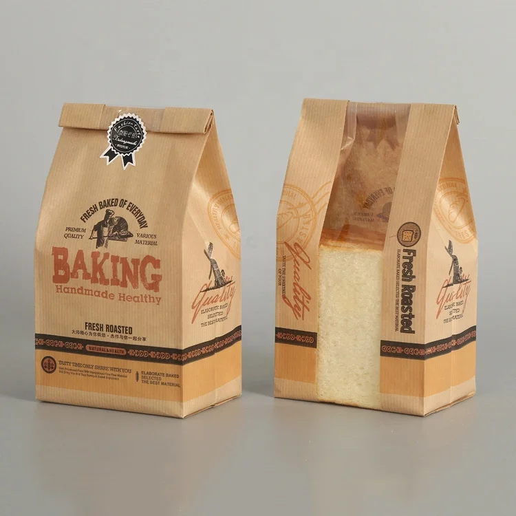 Wholesale Bread Greaseproof Paper French Baguette Bread Loaf Packaging Sharp V Bottom Flat Brown Kraft Paper Bags with Window
