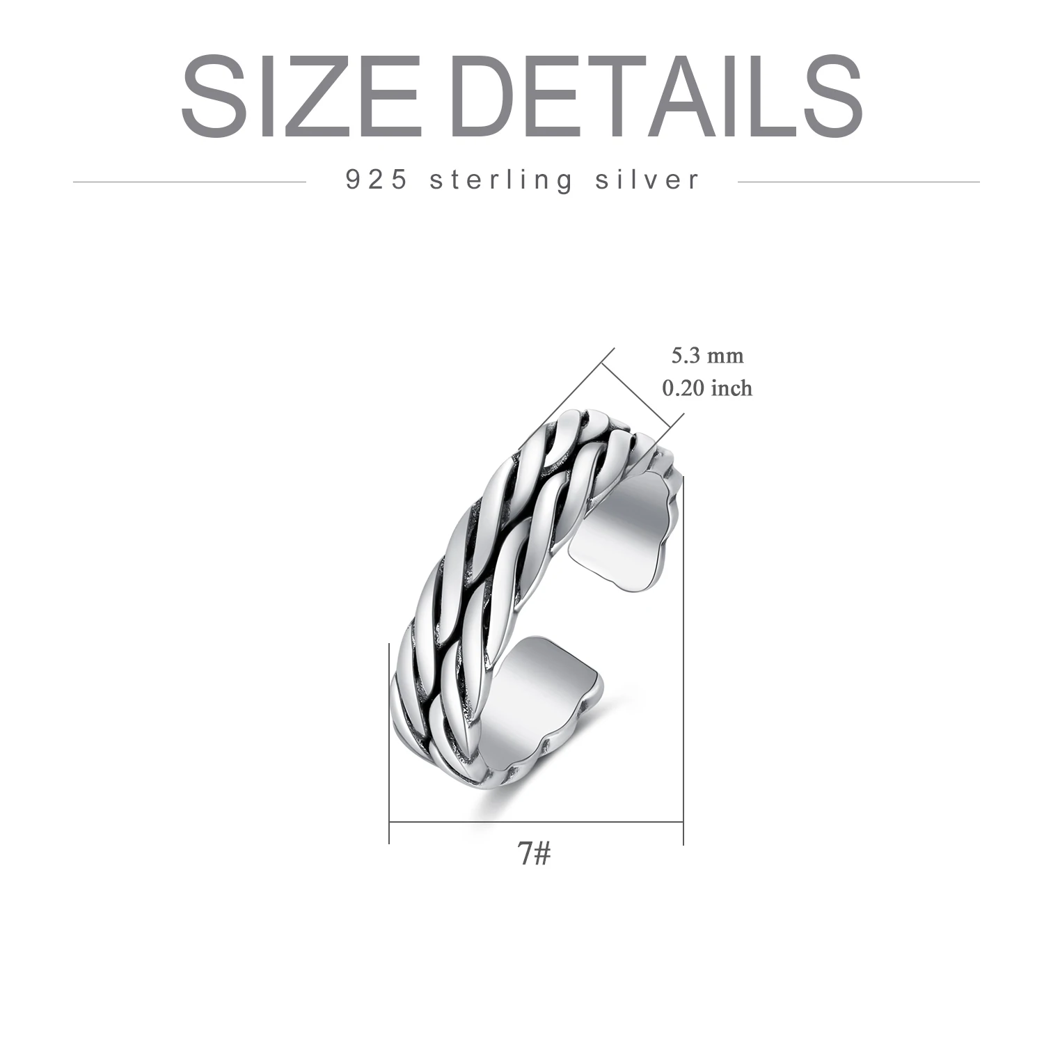 YFN Jewelry Wholesale 925 Sterling Silver Adjustable 5.3 mm 7# Open Ring for Women