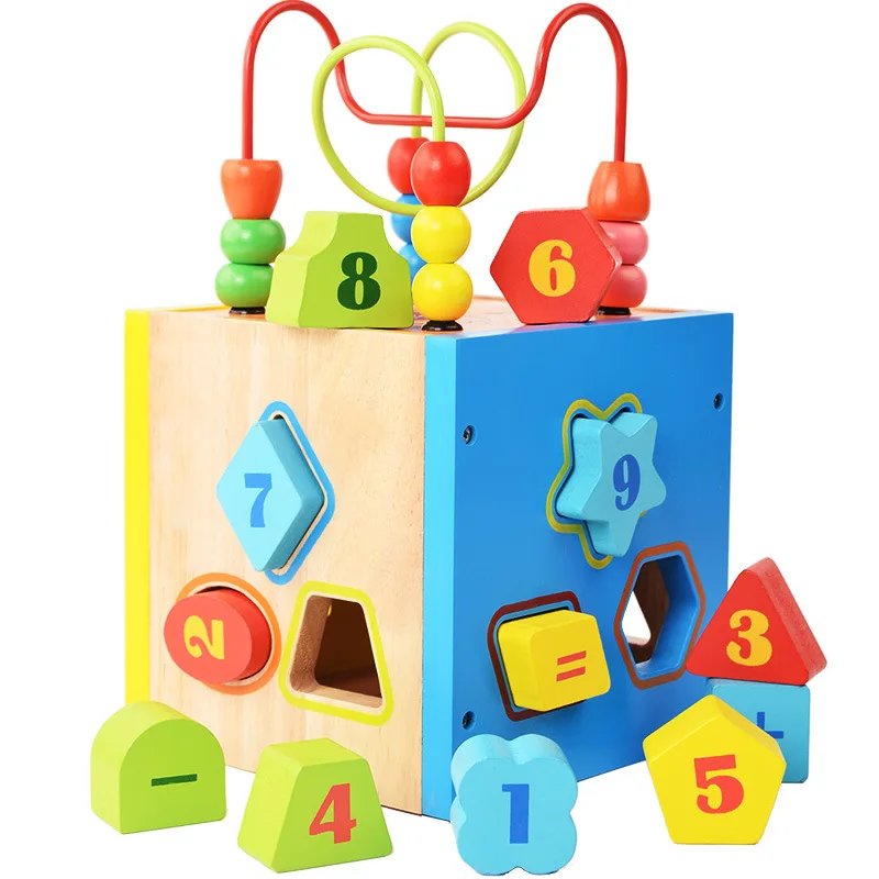 Kids Montessori Wooden Toys 4 Side Intelligence Box Training Game Puzzle Math Toys Baby Early Educational Toys For Children