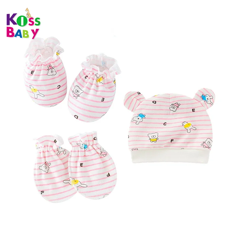 Набор хлопковых варежек и шапочек для младенцев, варежки, шапка с перчатками для новорожденных