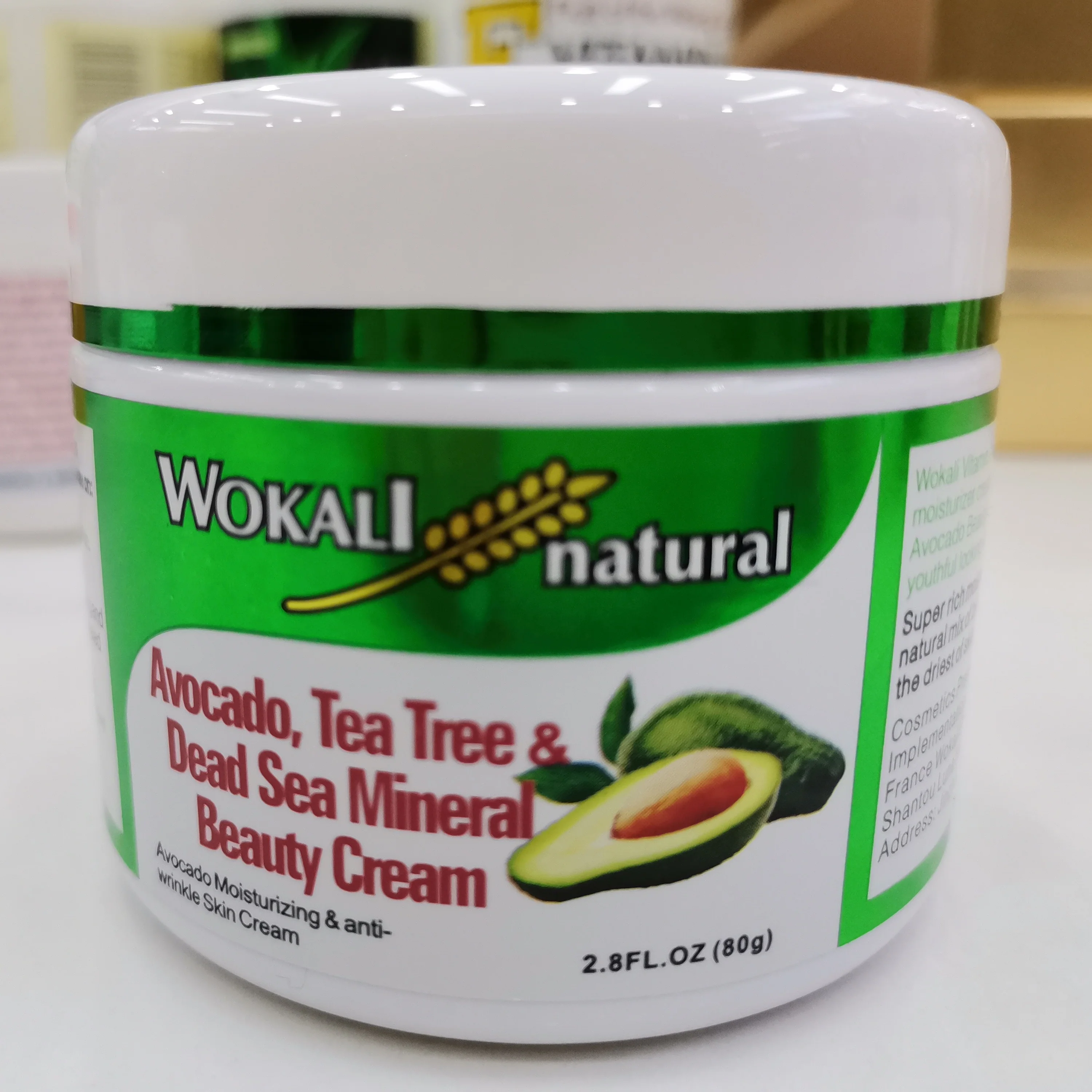 Wokali 80G Natural Avocado, Tea Tree & Dead Sea Mineral Beauty Cream-Avocado Moisturizing & Anti-Wrinkle Skin Cream