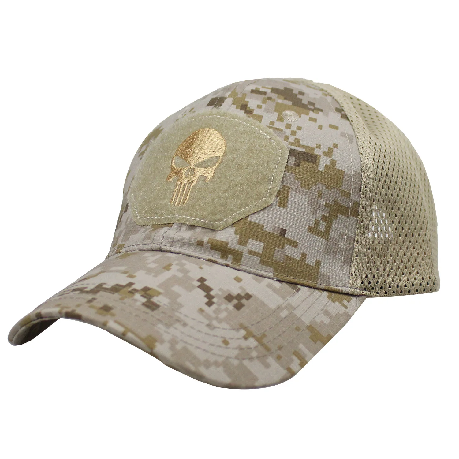 Skull Patch Camouflage Polyester Baseball Cap Tactical Unisex Mesh Trucker Hat Lightweight Adjustable Sun Hats For Women & Men