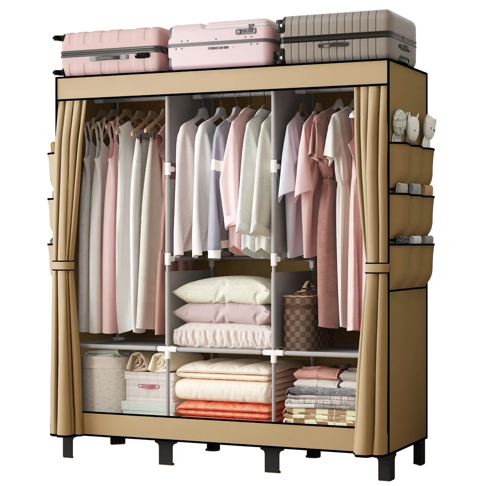 Cheap Folding Plastic Canvas Fabric Clothes Storage Organiser Wardrobe Bedroom Furniture Cupboard